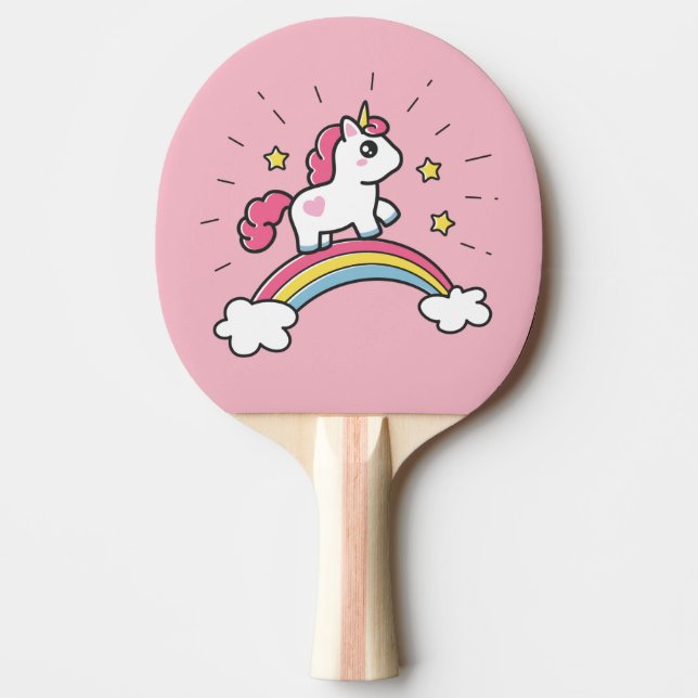Pala De Ping Pong Unicornio Cubierto En Un Diseño Arcoiris (Anverso)