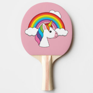 Pala De Ping Pong Unicornio y arcoiris con nubes kawaii