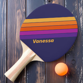 Pala De Ping Pong Uva Vintage con Rayas de Arcoíris y Nombre