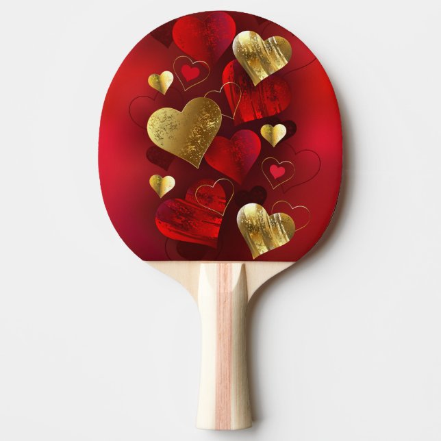 Pala De Ping Pong Valentinas doradas y rojas (Anverso)