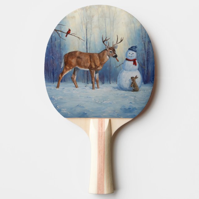 Pala De Ping Pong Venado y feliz invierno de Snowman (Anverso)