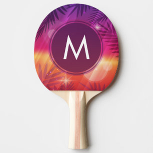 Pala De Ping Pong Verano Árboles de palmas de sol Monograma Naranja 
