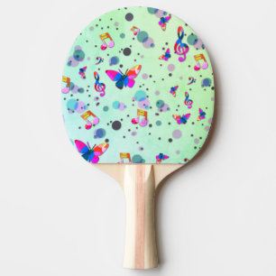 Pala De Ping Pong Verde con diseño de música colorida