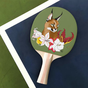 Pala De Ping Pong Verde floral de gato salvaje caracal