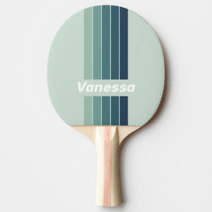 Pala De Ping Pong Verde Océano Nostálgico Con Rayas y Nombre
