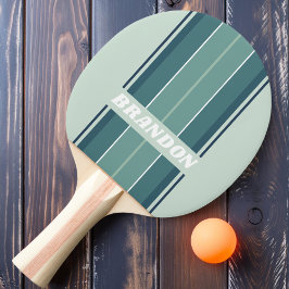 Pala De Ping Pong Verde Oceano Rayas de Tabla Nostálgicas con Nombre