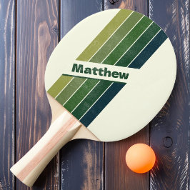 Pala De Ping Pong Verde Retro Angustiado cinco Rayas con Nombre