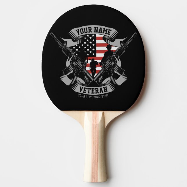 Pala De Ping Pong Veterano norteamericano personalizado orgulloso de (Anverso)