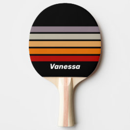 Pala De Ping Pong Vibra Retro Arcoíris a través de Rayas con Nombre