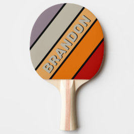 Pala De Ping Pong Vibra Retro Arcoíris Rayas en Negrita con Nombre