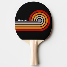 Pala De Ping Pong Vibra Retro Arcoíris Rizado con Nombre