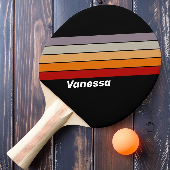 Pala De Ping Pong Vibra Retro Rayas de Arcoíris con Nombre (Subido por el creador)