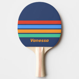 Pala De Ping Pong Viejo Arcoíris Retro con Franjas y Nombre a lo Lar