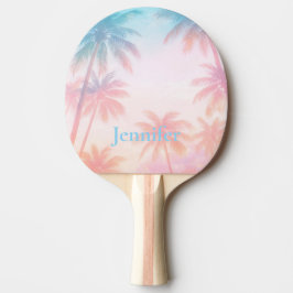 Pala De Ping Pong Vintage Beach Sunset Palm Trees Pastel            