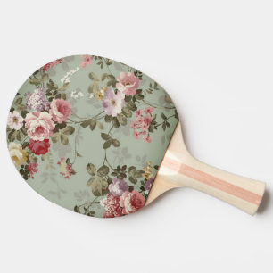 Pala De Ping Pong Vintage Dusty Olive Green Floral Design