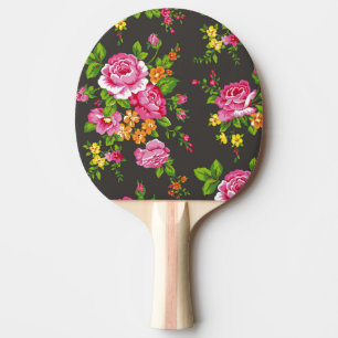 Pala De Ping Pong Vintage floral con los rosas rosados