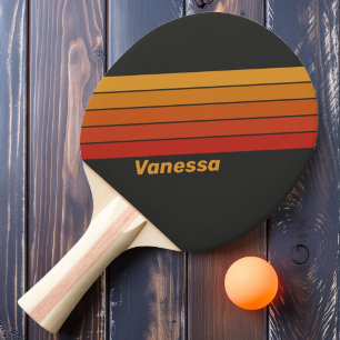 Pala De Ping Pong Vintage Medianoche Puesta de Sol Rayada con Nombre