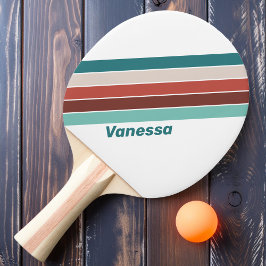 Pala De Ping Pong Vintage Mint Rayas de Arcoíris con Nombre