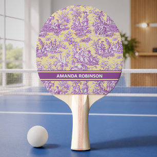 Pala De Ping Pong Vintage morado amarillo estampado toile de jouy