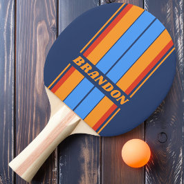 Pala De Ping Pong Vintage Old School Rainbow Board Strips con nombre