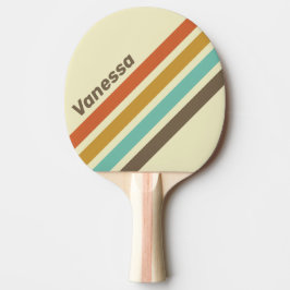 Pala De Ping Pong Vintage Retro Rainbow Angled Striping with Name