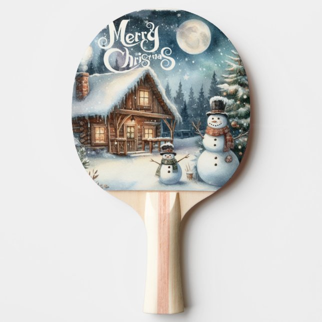Pala De Ping Pong Vintage/Rustic/Snowman/Navidades (Anverso)