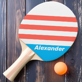 Pala De Ping Pong Vintage Sport Light Sky Blue Stripes con nombre