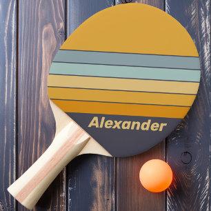 Pala De Ping Pong Vintage Sport Retrogrado Rayas de Arcoíris con Nom