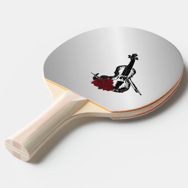 Pala De Ping Pong Violín y Rosas Plata (Ángulo trasero)