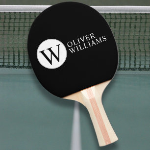 Pala De Ping Pong W inicial (editable) Monograma circular negro