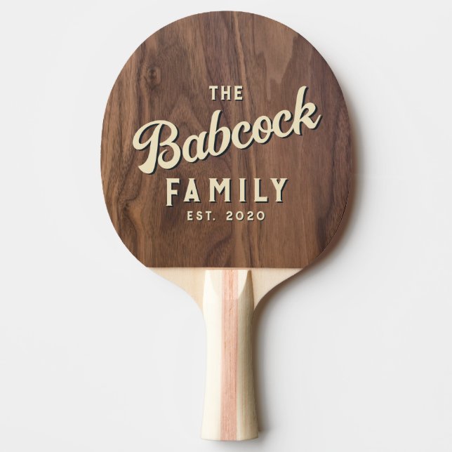 Pala De Ping Pong Walnut Wood Retro Family Name & Year (Anverso)
