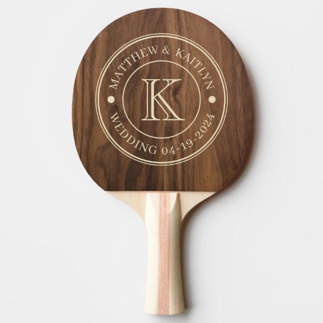 Pala De Ping Pong Walnut Wood Wedding Monogram (Reverso)