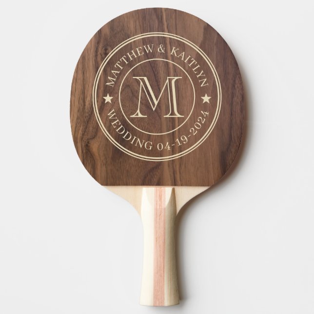 Pala De Ping Pong Walnut Wood Wedding Monogram Star (Anverso)