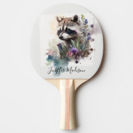 Pala De Ping Pong Watercolor Cute Raccoon Spring Flowers        