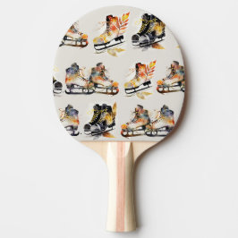 Pala De Ping Pong Watercolor Ice Skates with Autumn Leaves Pattern  