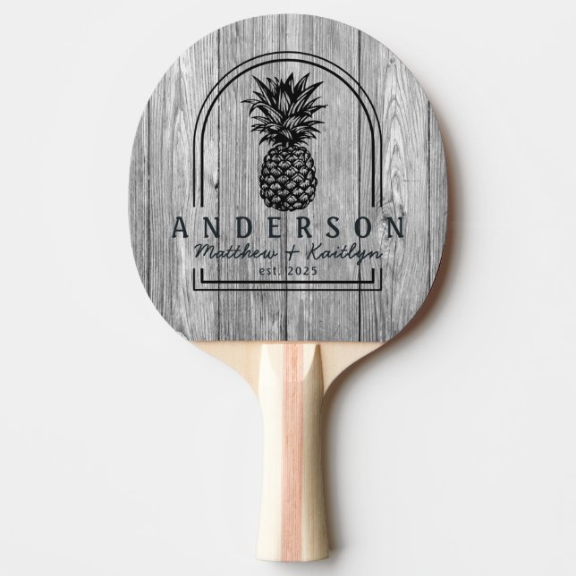 Pala De Ping Pong Weathered Dark Gray Pineapple Wedding Arch & Name (Anverso)