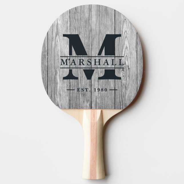 Pala De Ping Pong Weathered Dark Gray Wooden Monogram & Name Overlay (Reverso)