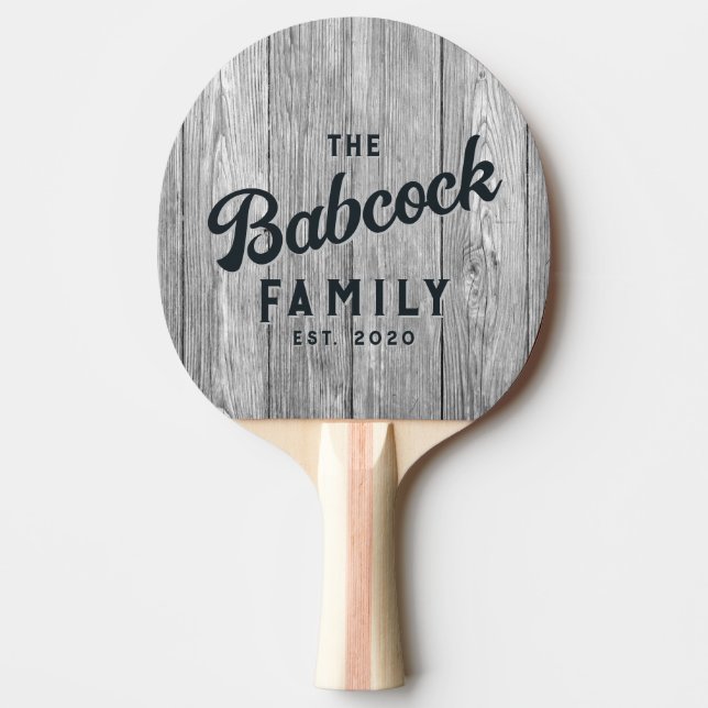 Pala De Ping Pong Weathered Dark Gray Wooden Retro Family Name &Year (Anverso)