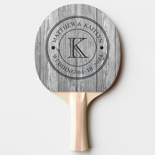 Pala De Ping Pong Weathered Dark Gray Wooden Wedding Monogram (Reverso)