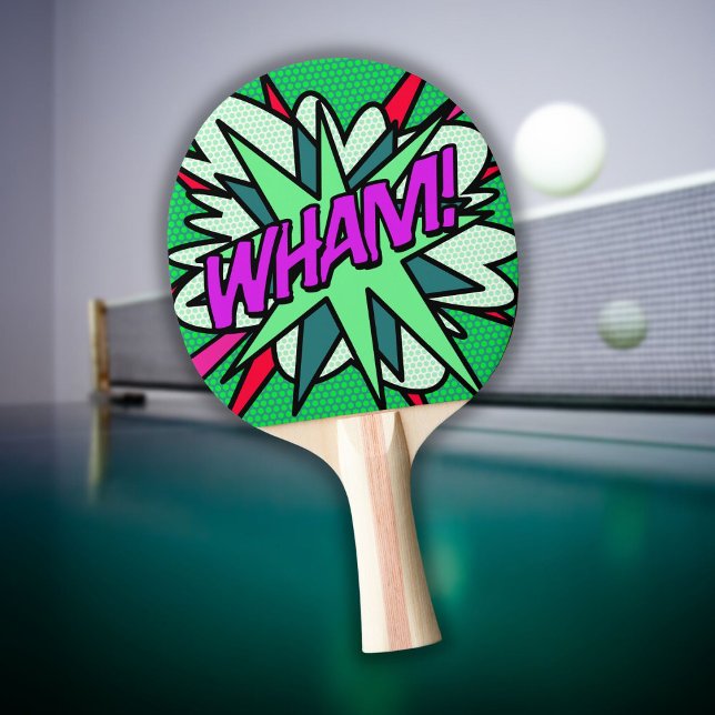 Pala De Ping Pong WHAM Moderno Cómic Divertido y Genial (WHAM Modern Cool Fun Comic Book Ping Pong Paddle)