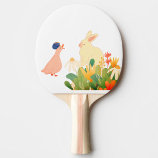 Pala De Ping Pong Whimsical Bunny & Bird in Bloom - Cuidada Primaver