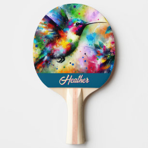 Pala De Ping Pong Whimsical Colorous Hummingbird Bird Personalizado