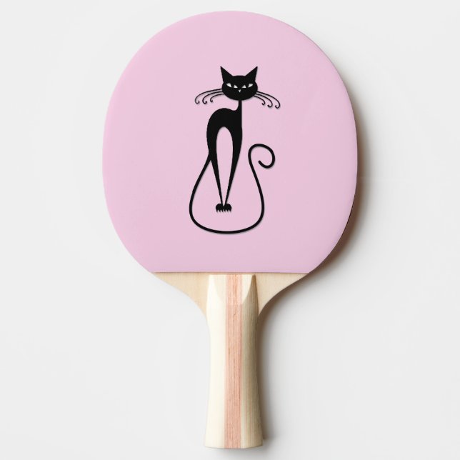Pala De Ping Pong Whimsical Skinny Black Cat Rosa (Anverso)