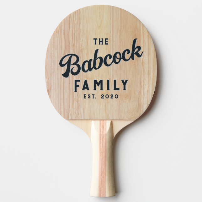 Pala De Ping Pong White Ash Wood Retro Family Name & Year (Anverso)