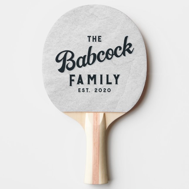 Pala De Ping Pong White Marble Stone Retro Family Name & Year (Anverso)
