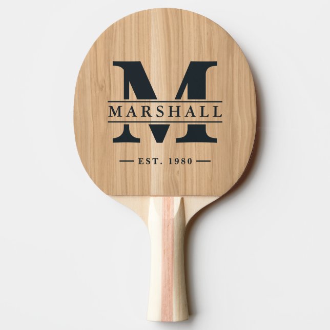 Pala De Ping Pong White Oak Wood Monogram & Name Overlay (Reverso)