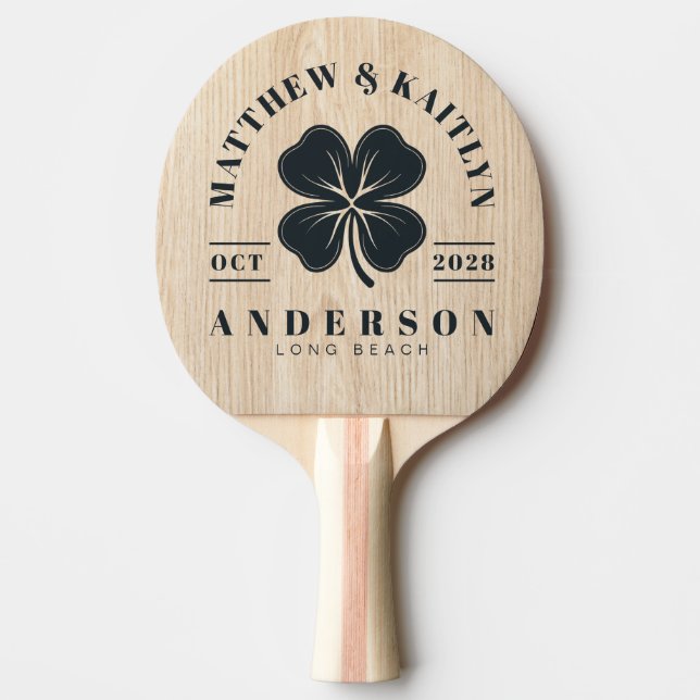 Pala De Ping Pong White Pine Irish Lucky Clover Wedding Crest (Anverso)