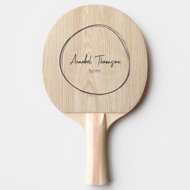 Pala De Ping Pong White Pine Name in Drawn Circle  (Anverso)