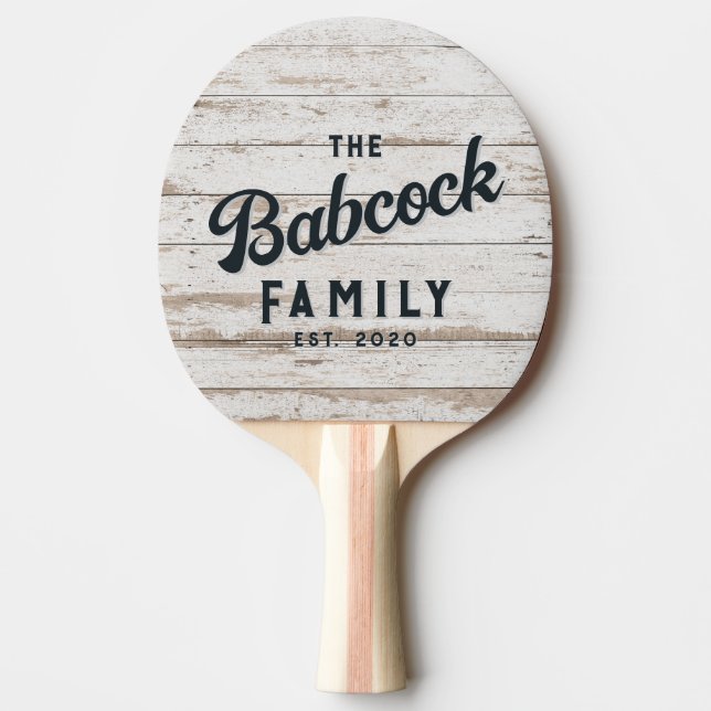 Pala De Ping Pong White Wash Wooden Boards Retro Family Name & Year (Anverso)