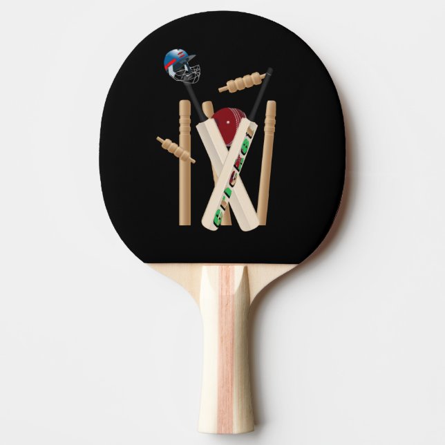Pala De Ping Pong Wickets, Bats Y Balas De Cricket (Anverso)